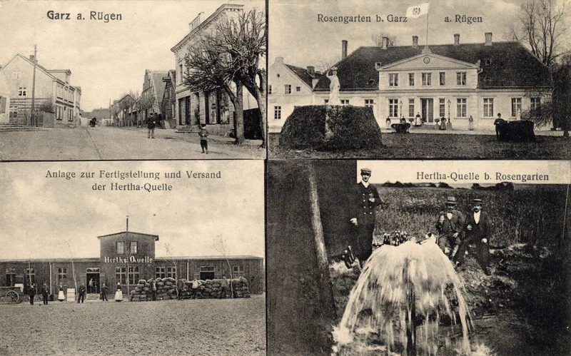 Historische Postkartenansichten von Gut Rosengarten, Garz und der Hertha-Quelle