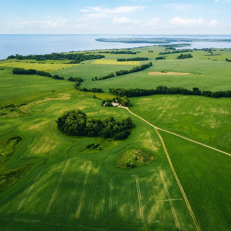 Luftaufnahme von Rügen und der Landschaft rund um Gut Rosengarten
